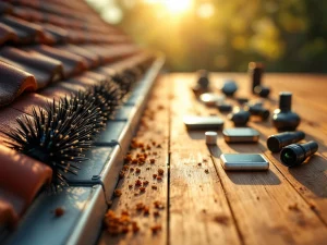 Vergelijking van traditionele marter afweerborsels op dakgoot links en moderne alternatieven zoals ultrasone apparaten rechts