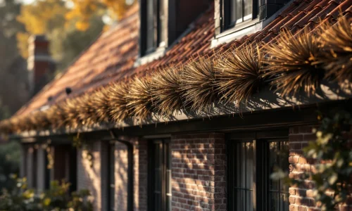 Steenmarter afweersysteem met borstels op historisch Nederlands gebouw met rode dakpannen, marter wijkt terug