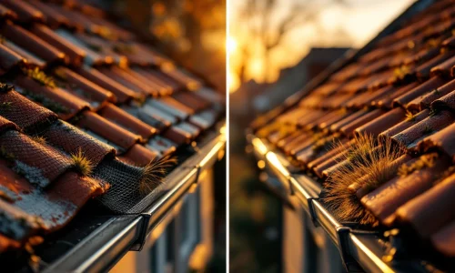 Vergelijking van ineffectieve gaas barrières met gaten versus professionele anti-marter borstel systemen op dakgoten