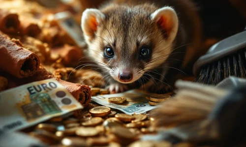 Steenmarter veroorzaakt schade aan dakisolatie en kabels, met euro bankbiljetten die reparatiekosten symboliseren