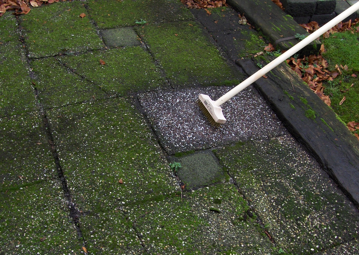 mos verwijderen van grindtegels